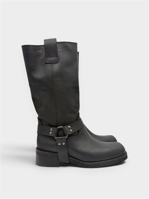 Stivale biker in pelle nero con cinturino IL LACCIO | 4630DAKARNERO